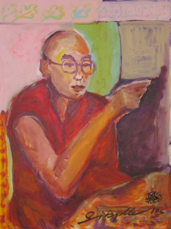 Gemaltes Bild Portrait vom Dalai Lama. Modernes Wandbild. Acrylbild.