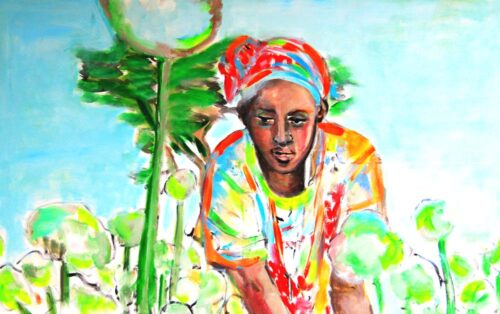 Handgemaltes Bild. Acrylbild Afrika Motiv. Modernes Leinwandbild mit Frau.