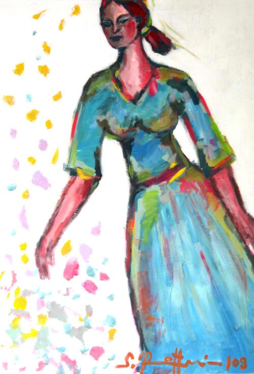 Modernes Acryl Gemälde. Farbenfroh gemaltes Acrylbild. Bild mit Frau.