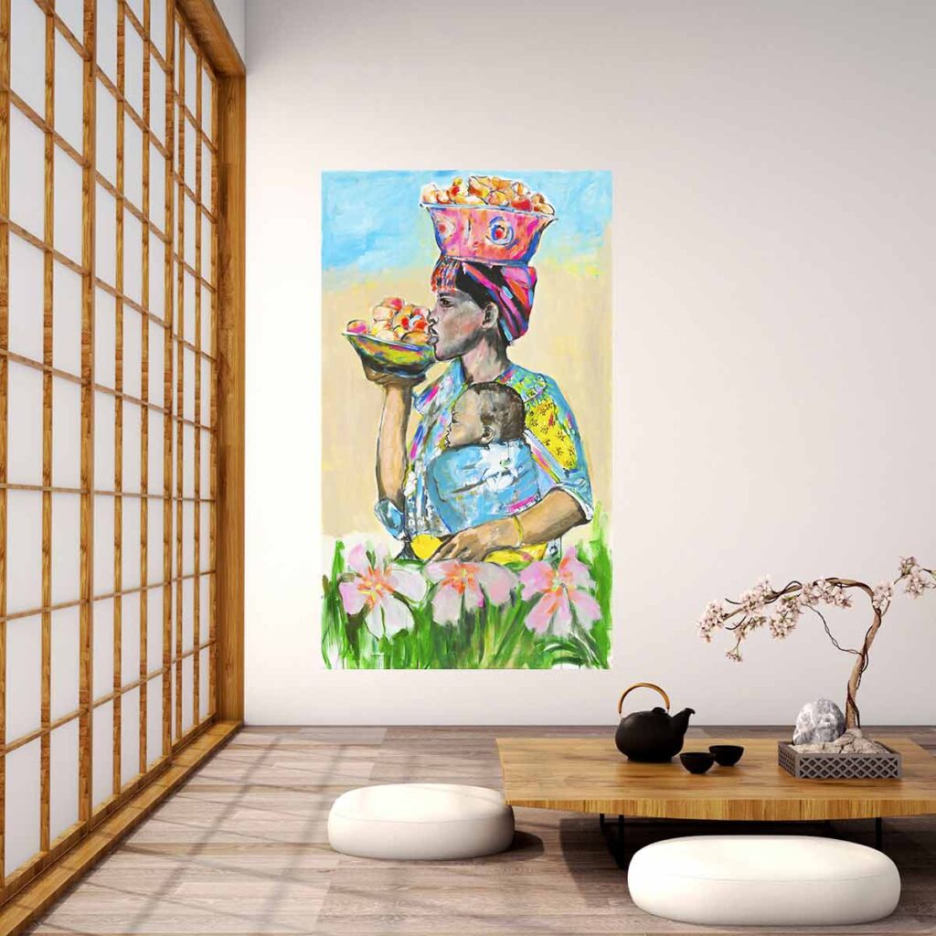 Großes Bild für Wohnzimmer. Farbenfroher Kunstdruck. Afrika Motiv. Modernes Wandbild XXL