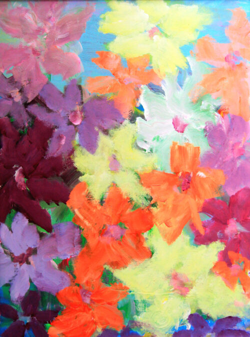 Gemälde abstrakt. Buntes Acrylbild mit Blumen.