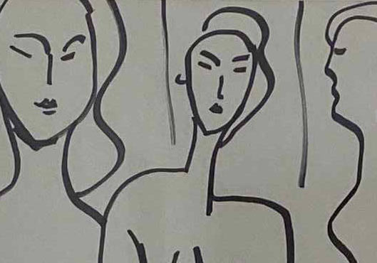 Kunstvolle Schwarz Weiß Zeichnung. Abstrakter Frauen Akt.